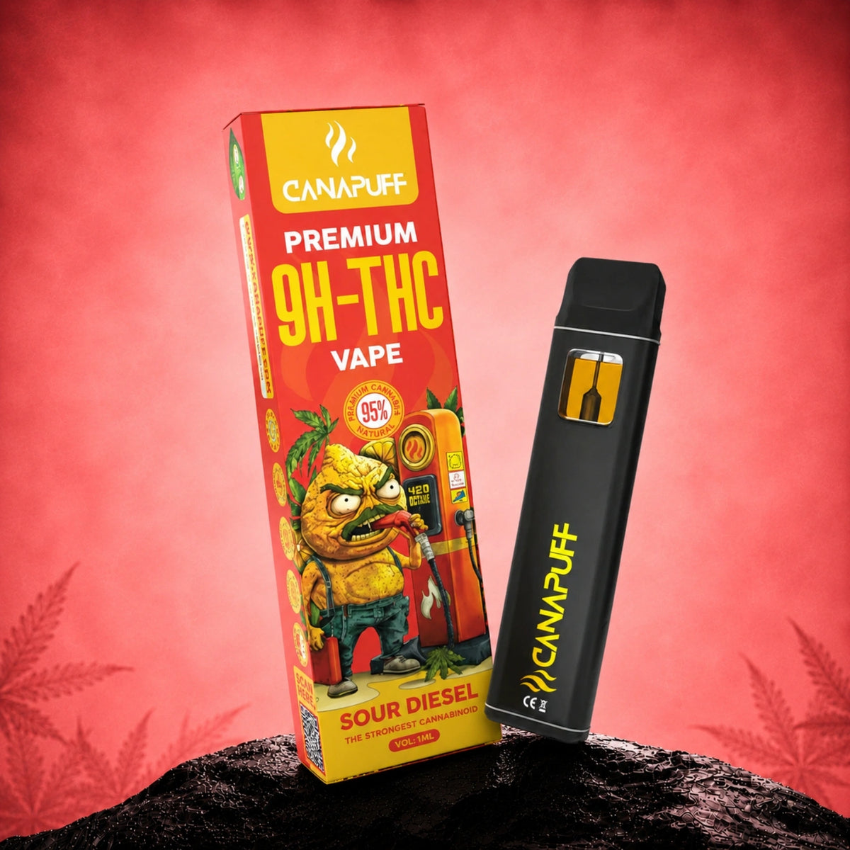 Canapuff 9H-THC Vape Sour Diesel 95% 1ml jednorazové pero