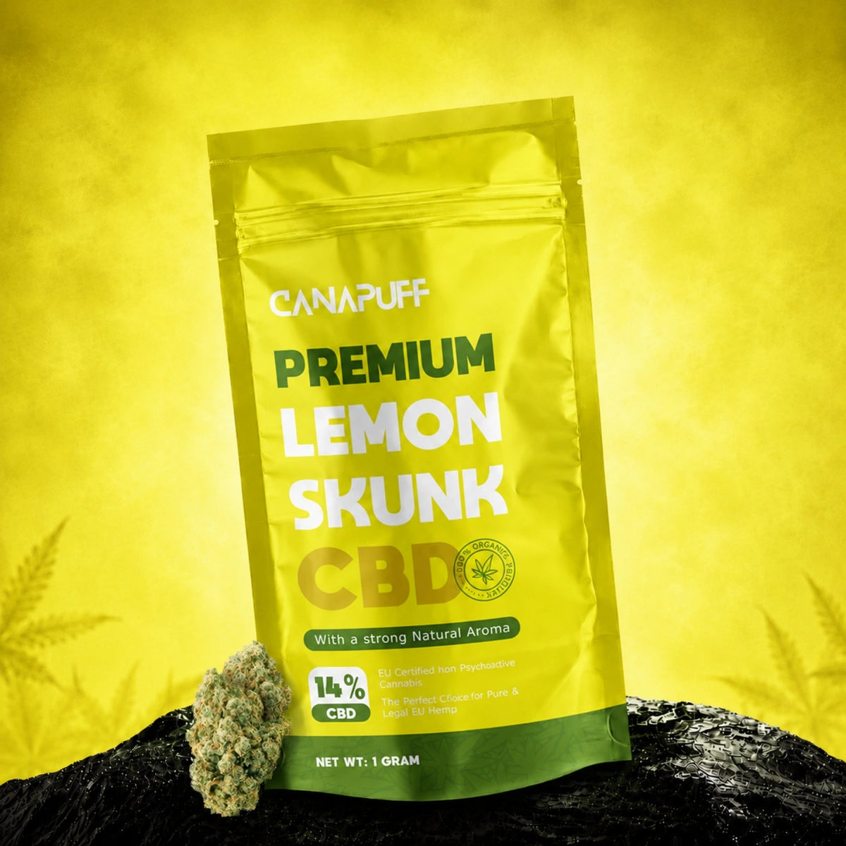 Canapuff Lemon Skunk CBD kvety, 14% CBD, 1 gram vo vrecku