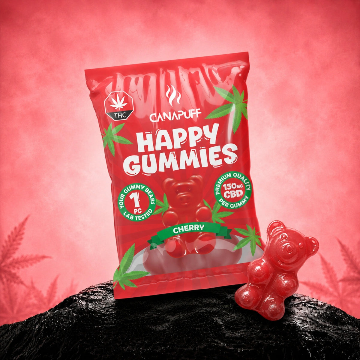 Canapuff CBD Gumíky Cherry 150 mg, 1 kus kyslého gumového medvedíka