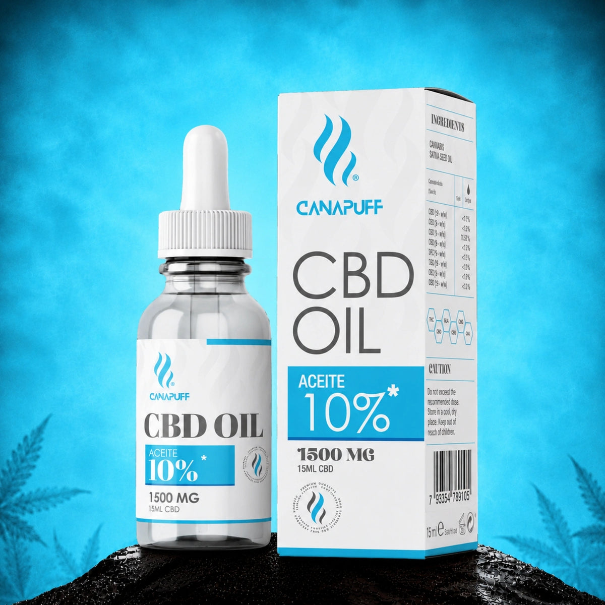 Canapuff CBD olej 10% 1500 mg, 15ml fľaštička s kvapkadlom a krabičkou