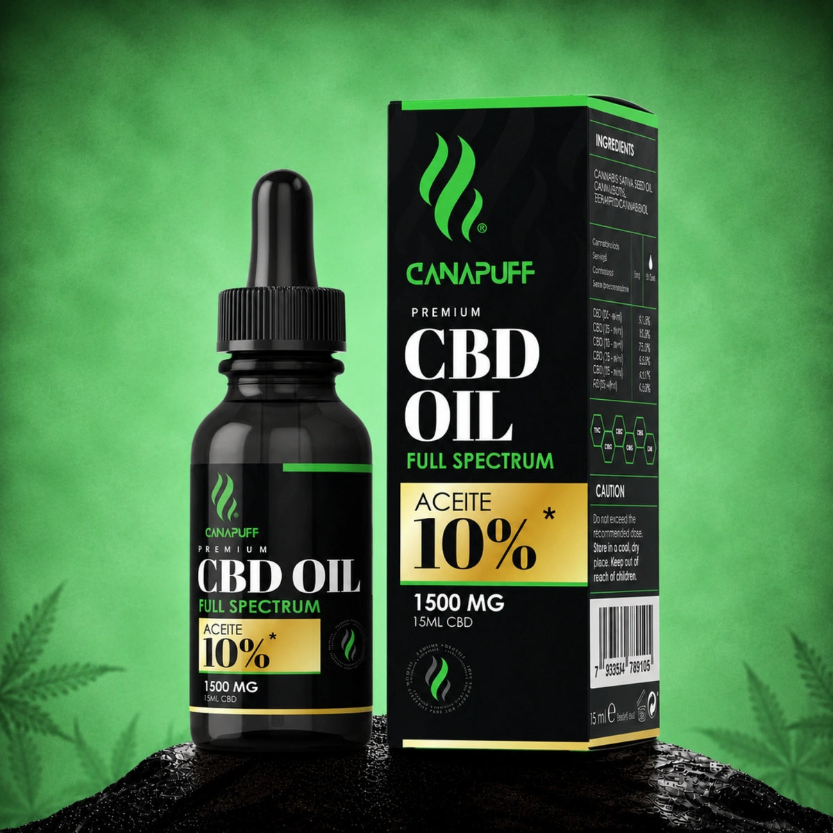 Canapuff CBD Oil Full Spectrum 10% 1500mg 15ml fľaštička s kvapkadlom