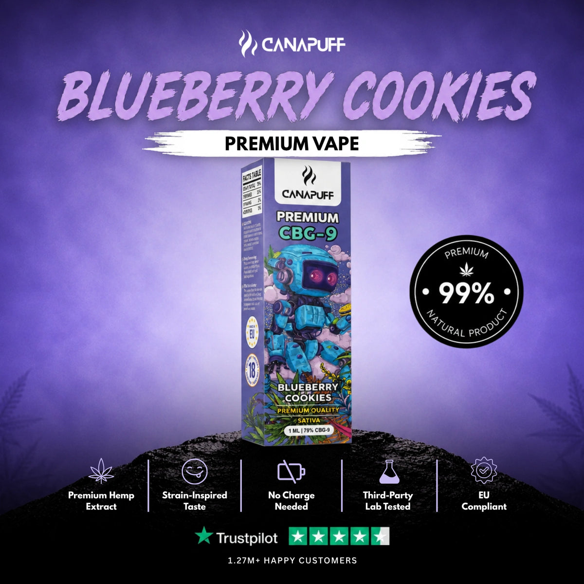 CBG9 Vape Blueberry Cookie 79% 1ml – jednorazové vape pero, foto 2