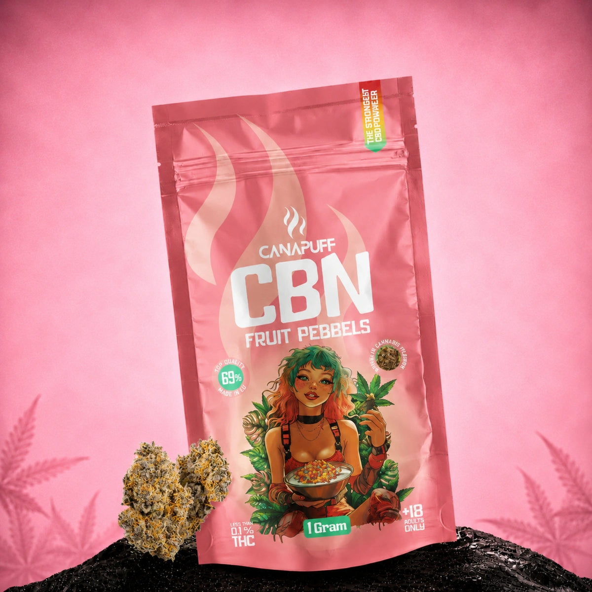 Canapuff CBN Fruit Pebbels kvety, sila 69%, vrecko 1 gram