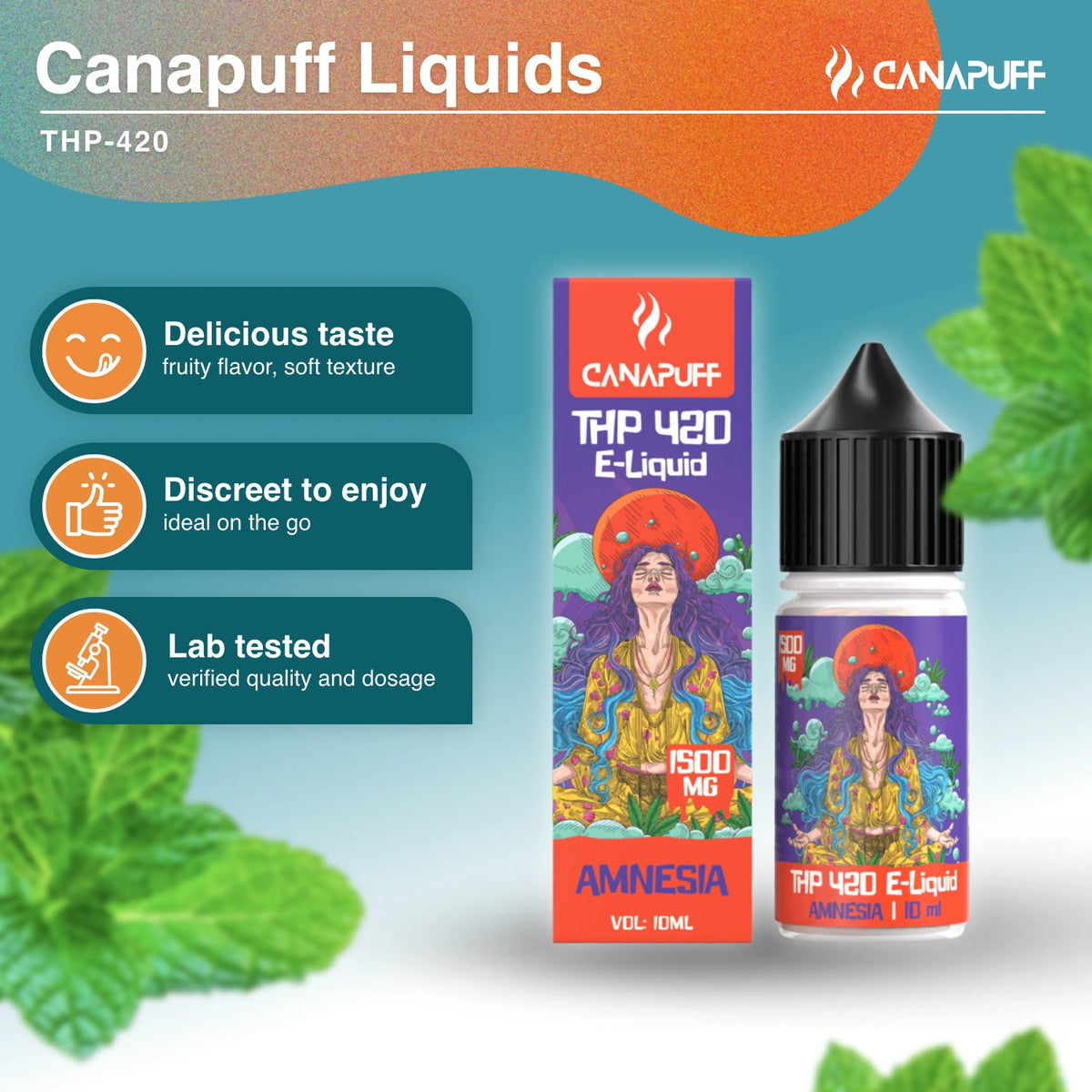 Canapuff THP 420 E-Liquid Amnesia 1500 mg, 10 ml vape fľaštička