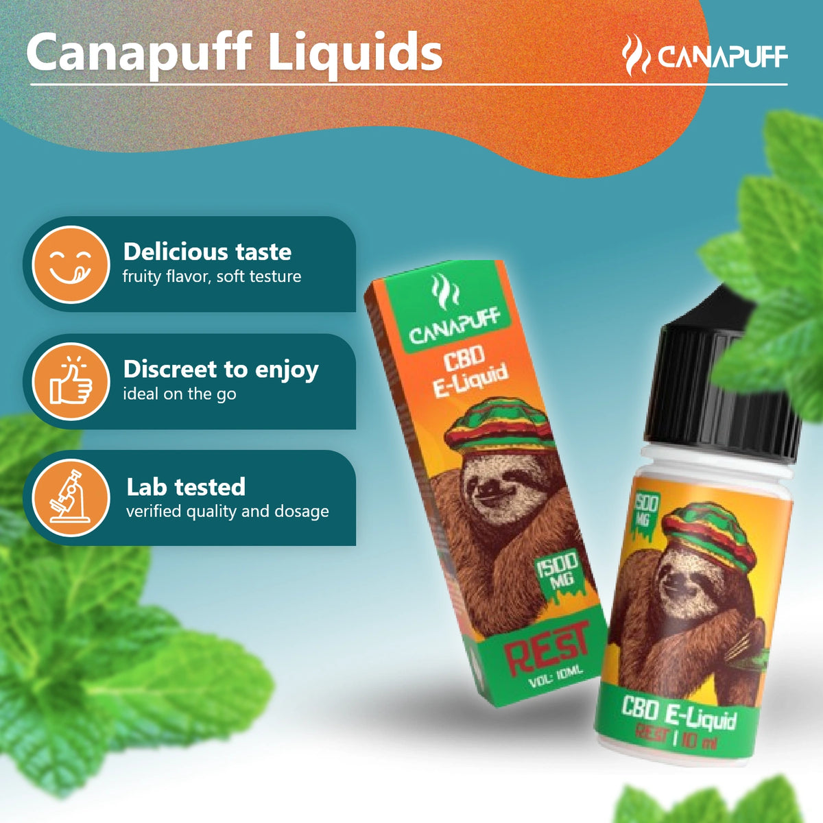 Canapuff CBD e-liquid Rest 1500 mg, 10 ml fľaštička vape liquidu