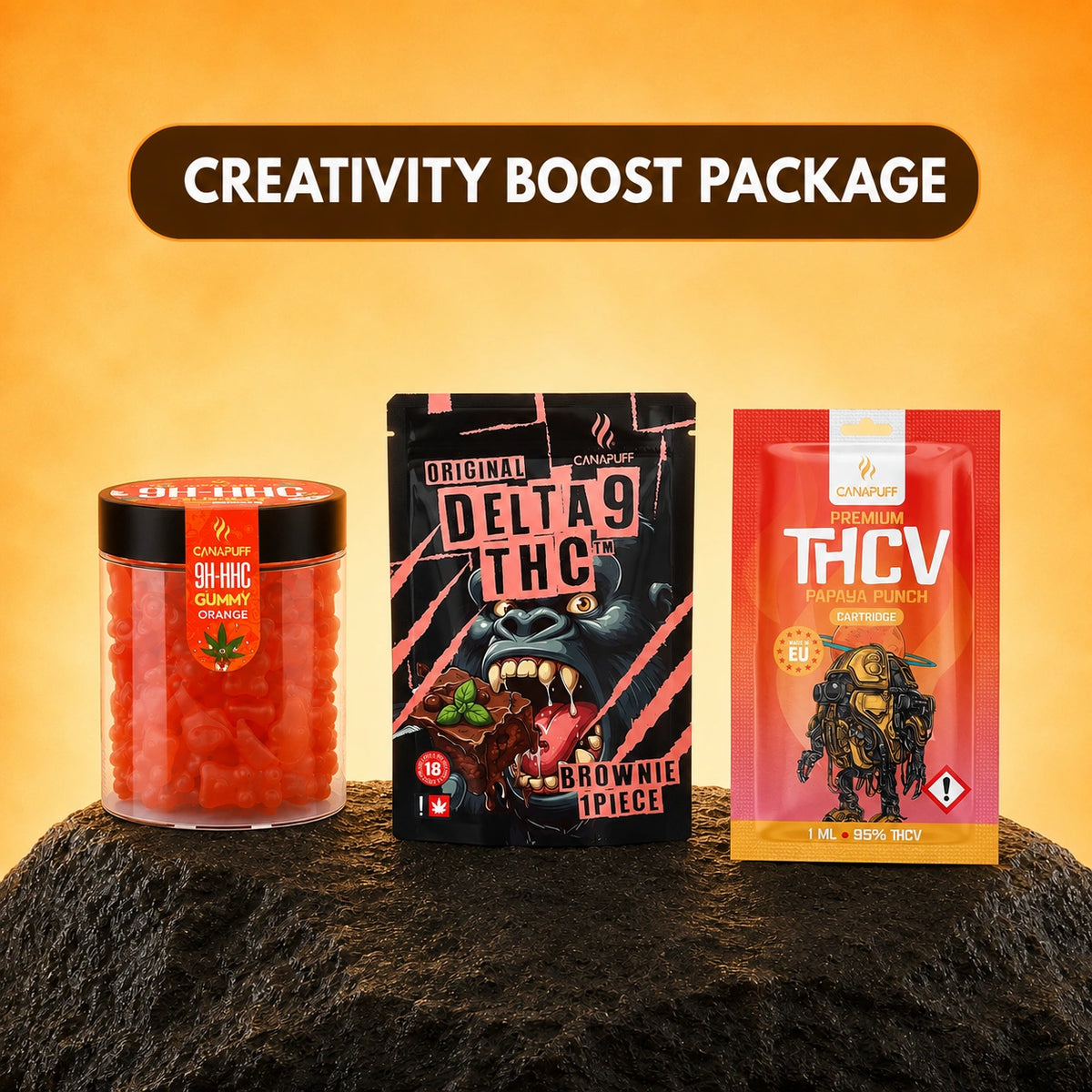 Canapuff Creativity Boost Package balíček s gumíkom, brownie a kazetou