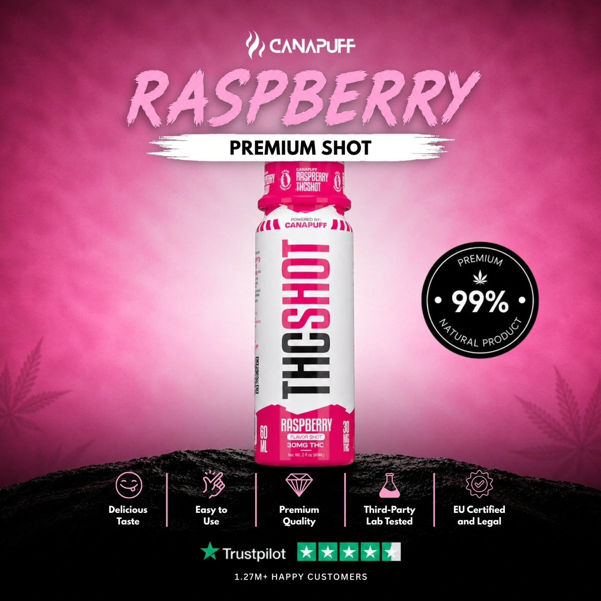 Delta 9 Shot Raspberry 60ml – fľaštička nápoja, foto 2