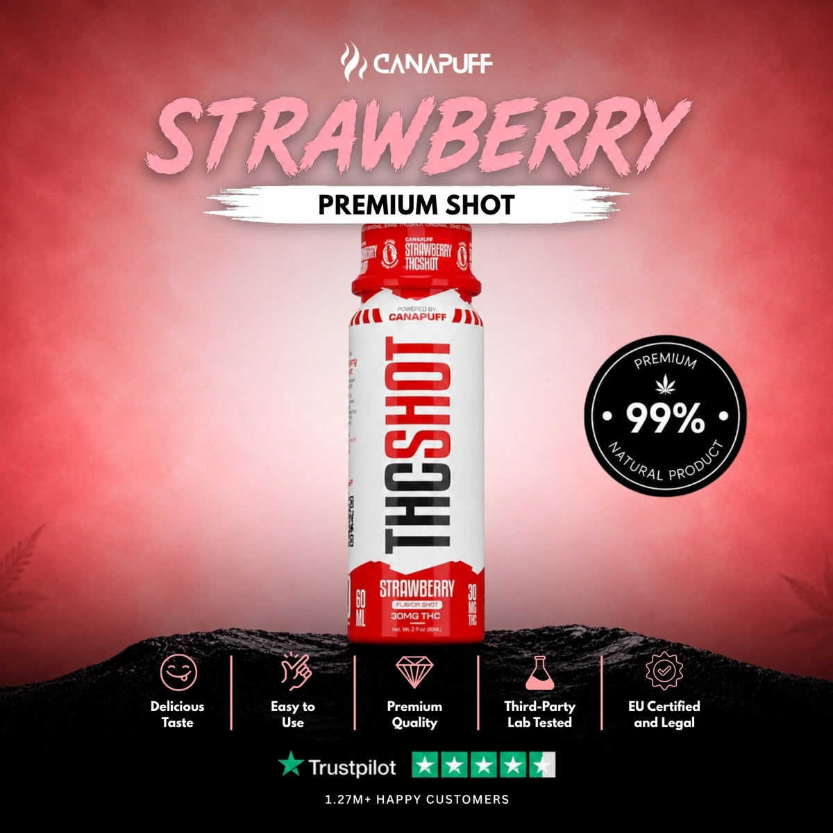 Delta 9 Shot Strawberry 60ml – fľaša nápoja, foto 2