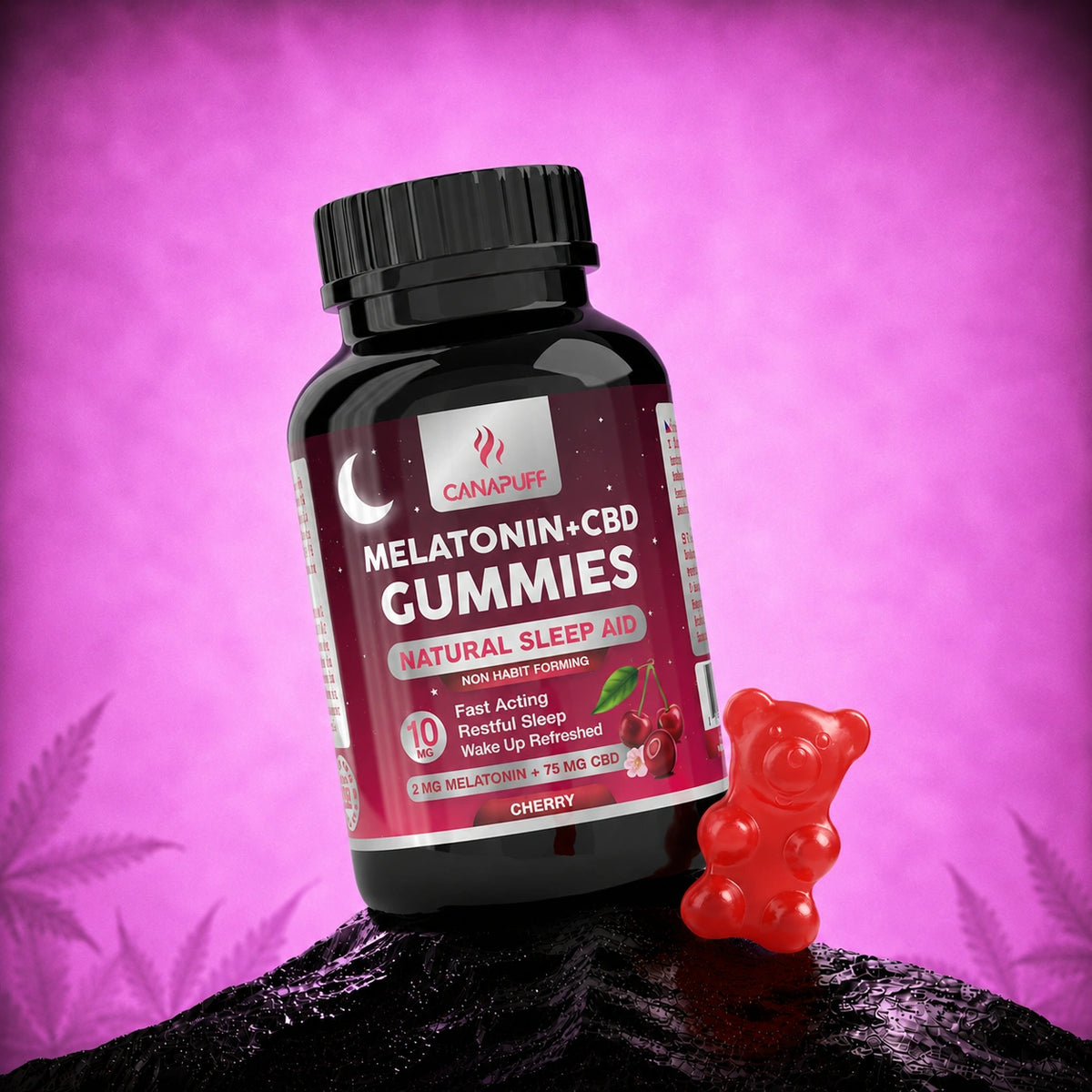Canapuff Melatonin+CBD Gumíky Cherry, 2 mg melatonínu plus 75 mg CBD, dóza s 10 kusmi