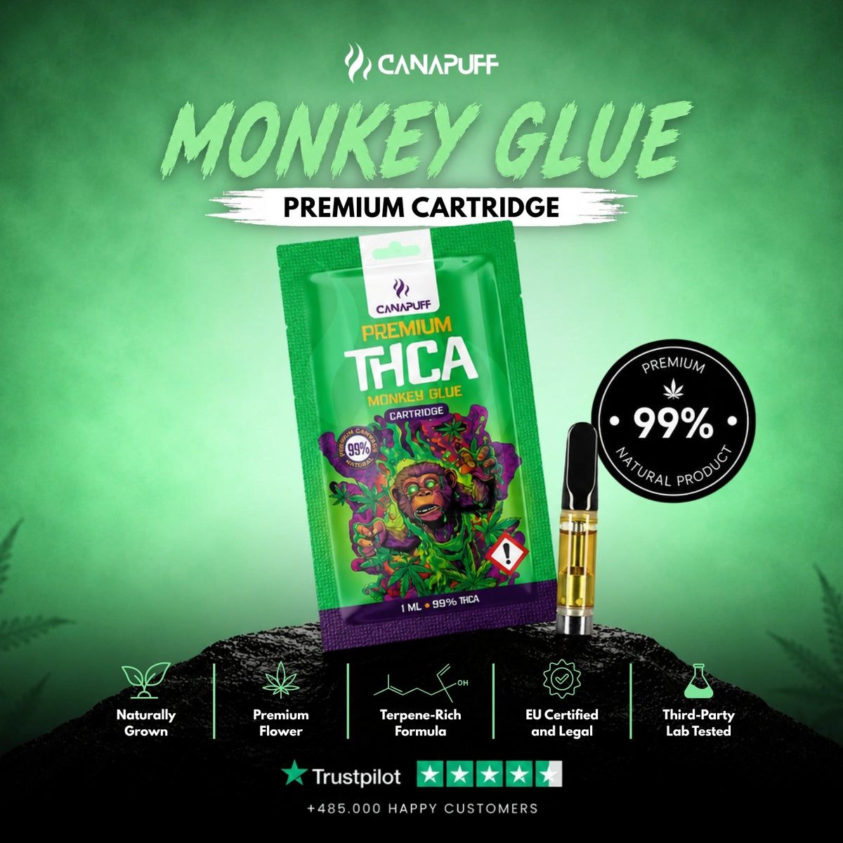 THCA Kazeta Monkey Glue 99% – vape kazeta, foto 2