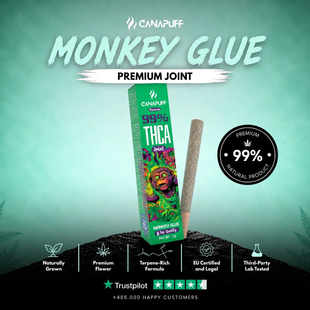 THCA Joint Monkey Glue 99% 2g – predubalený joint, foto 2