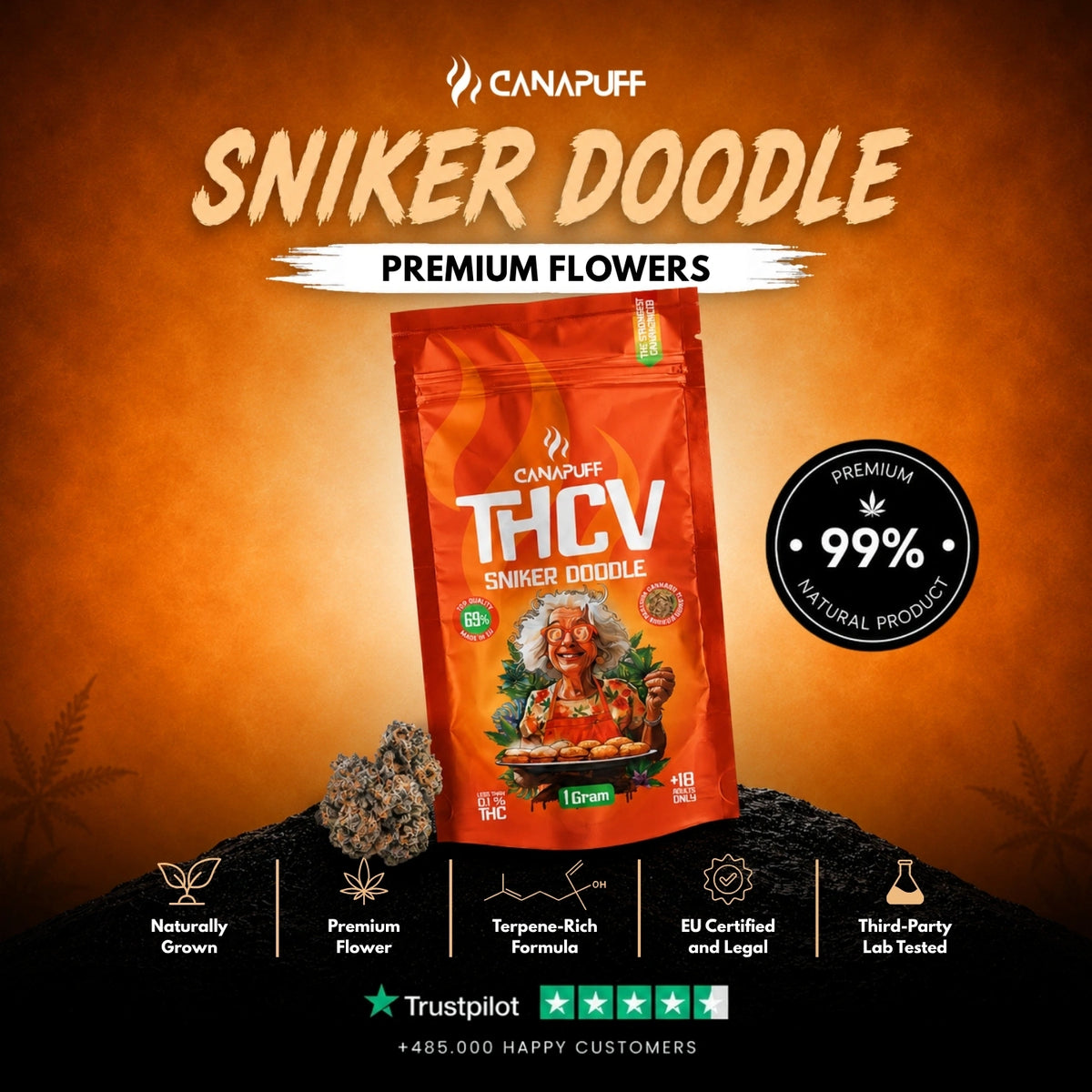 THCv Kvety Sniker Doodle 69% – kvetové vrcholíky, foto 2