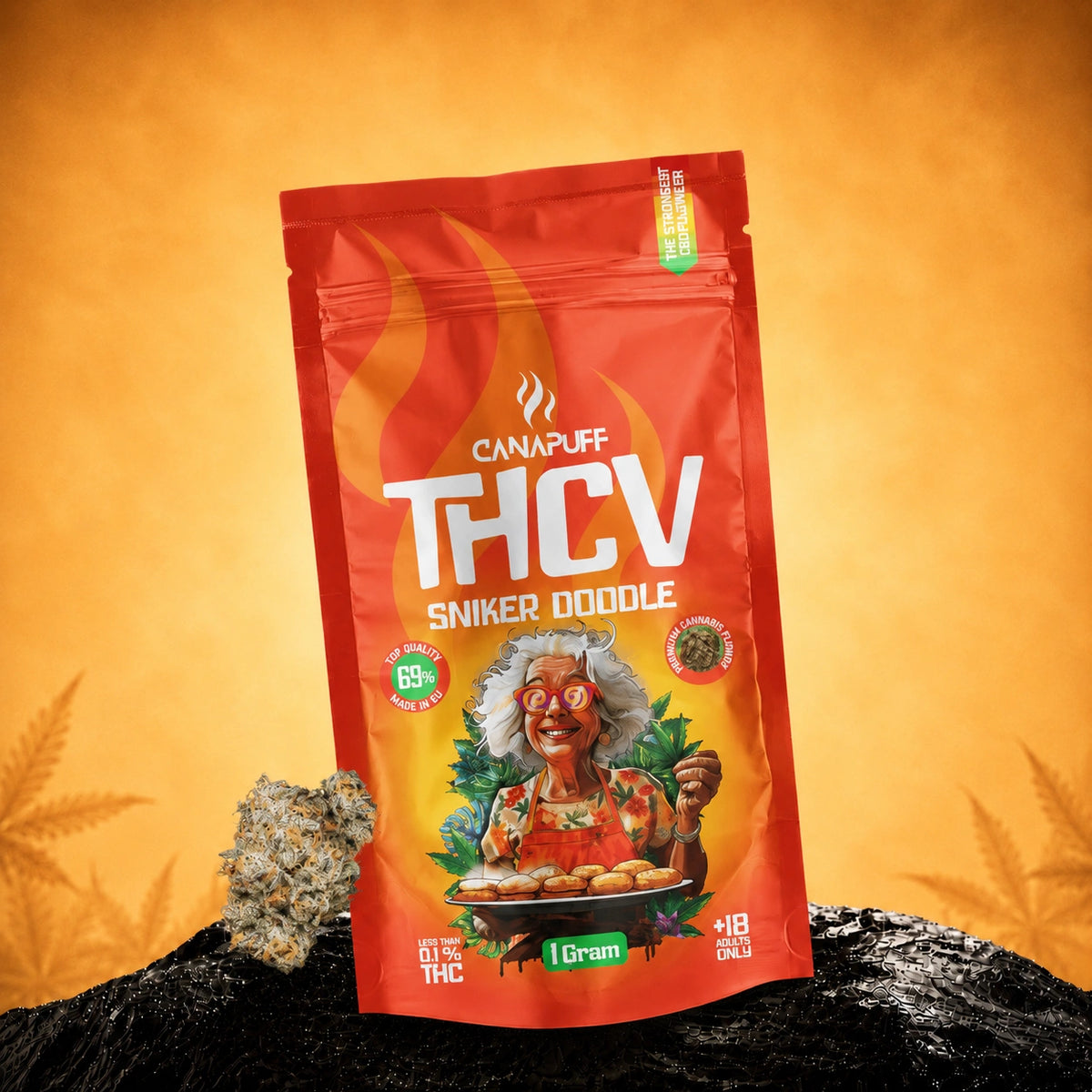 Canapuff THCv Sniker Doodle kvety vo vrecku, sila 69%, 1 gram