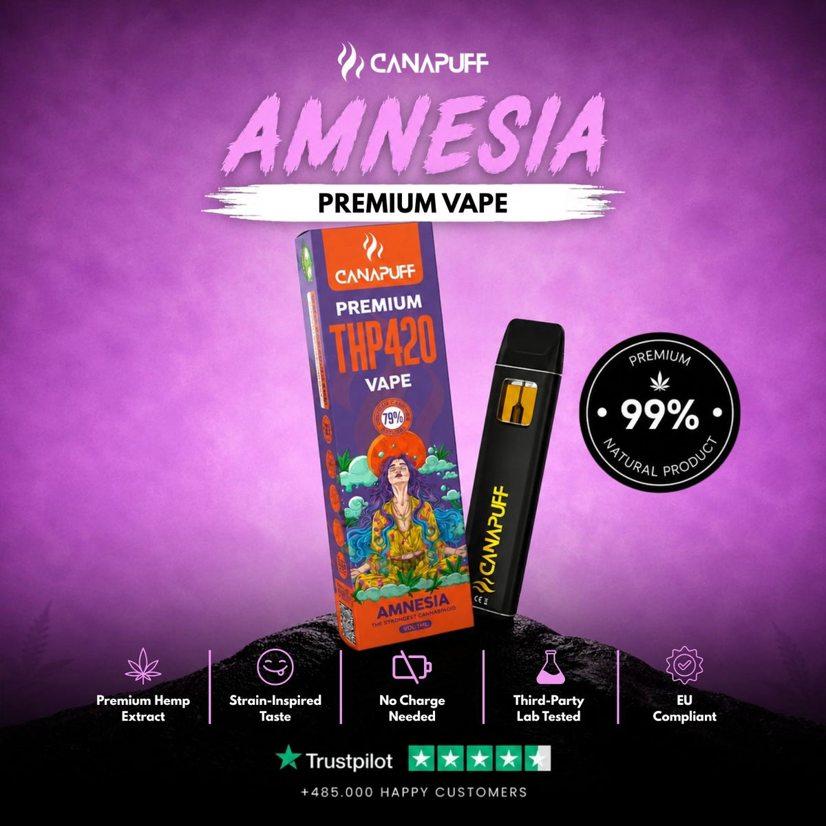THP420 Vape Amnesia 79% 1ml – jednorazový vape pen, foto 2
