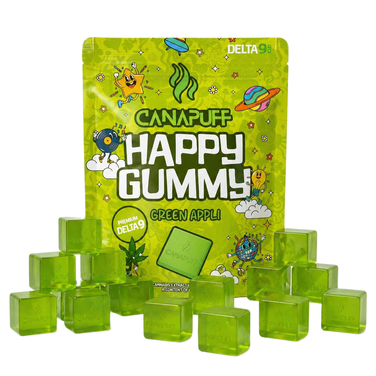 Canapuff Happy Gummy Delta-9 Green Appli, balenie gumíkov