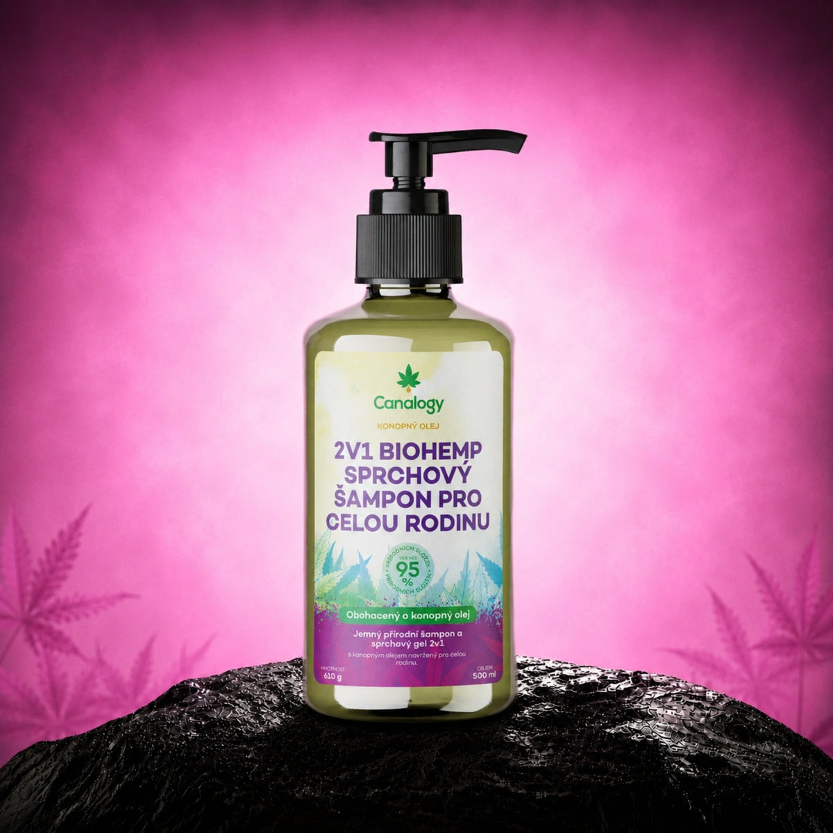 Sprchový šampón 2in1 BioHemp pre celú rodinu - Canalogy – fľaša šampónu