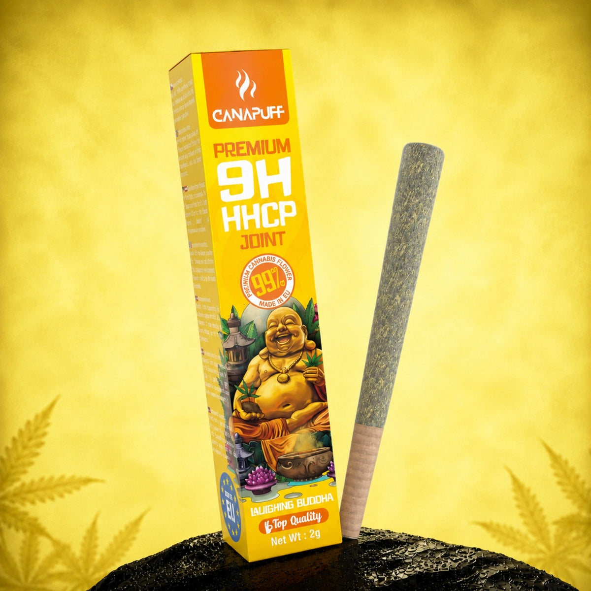 Canapuff 9H-HHCP Joint Laughing Buddha 99% 2g v žltom balení s vystaveným jointom