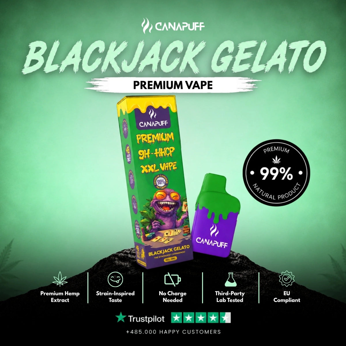 9H-HHCP XXL Vape Blackjack Gelato 99% 2ml – jednorazové vape pero, foto 2