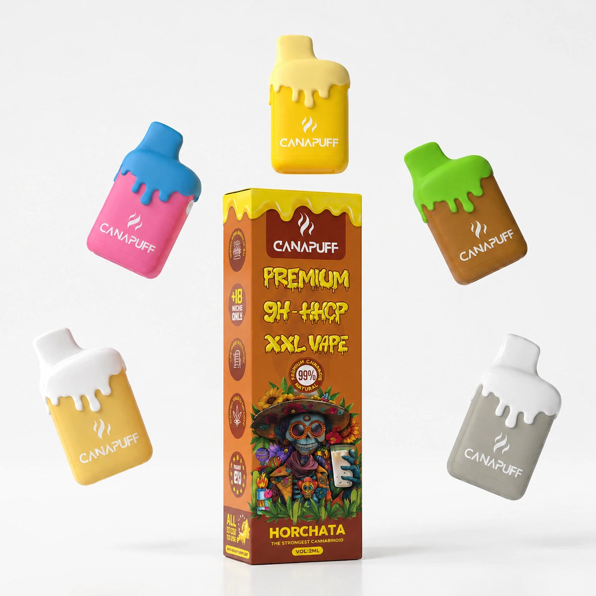 Canapuff 9H-HHCP XXL Vape Horchata 99% 2ml jednorazové pero s dizajnom stekajúcich cukríkov