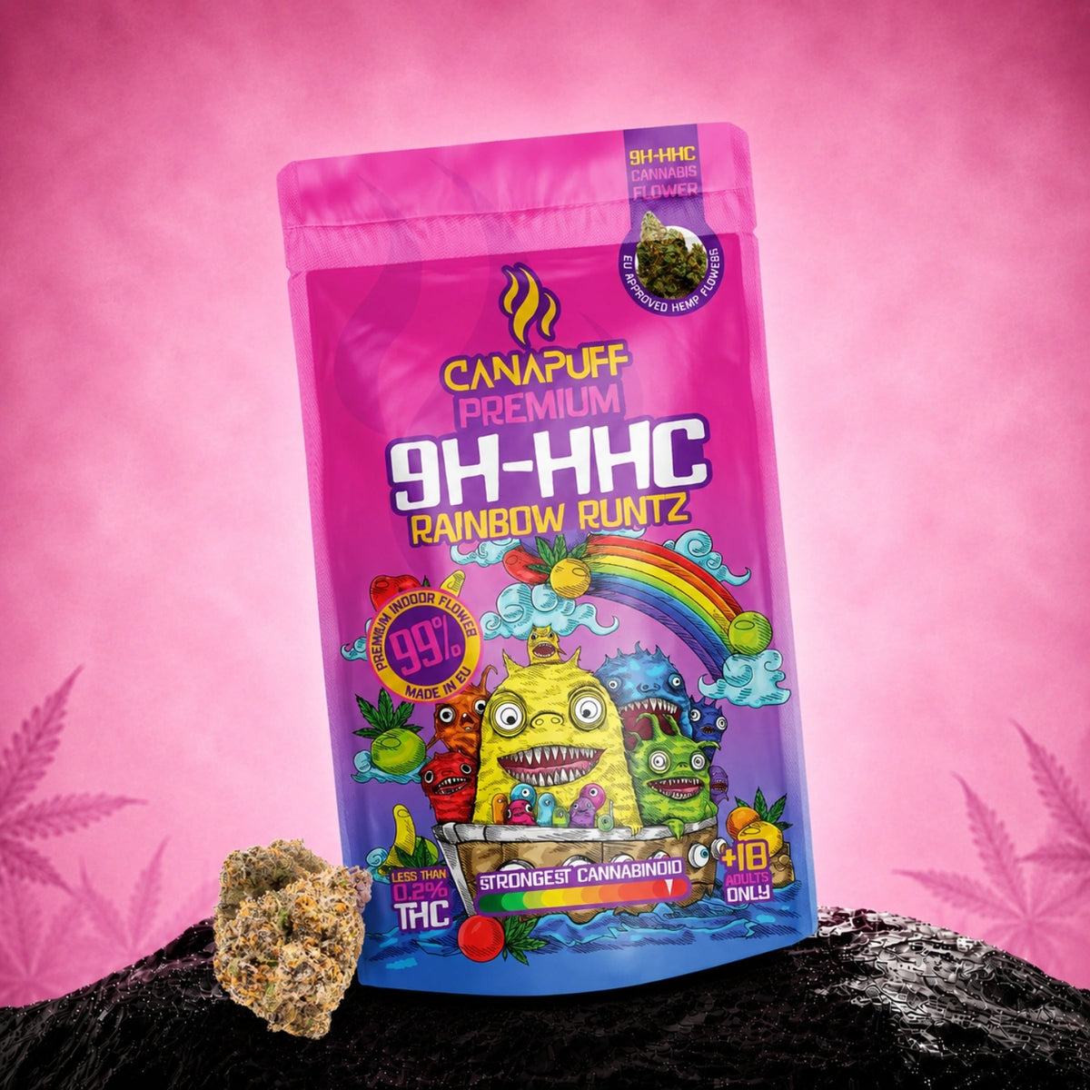 Canapuff 9H-HHC Rainbow Runtz kvety vo vrecku, sila 99%