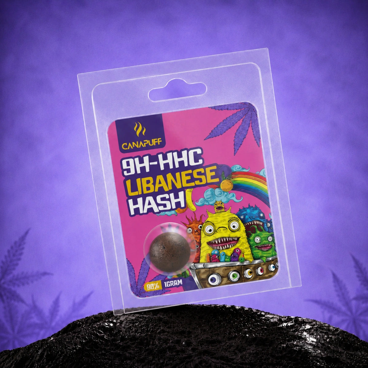 Canapuff 9H-HHC Lebanese Hash 99%, 1 gram v blistri na fialovom pozadí