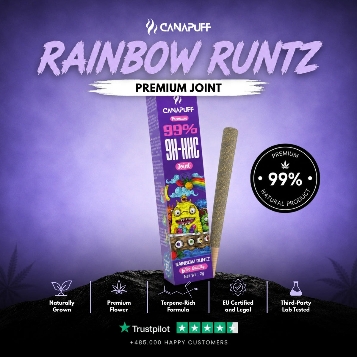 9H-HHC Joint Rainbow Runtz 99% – predbalený joint, foto 2
