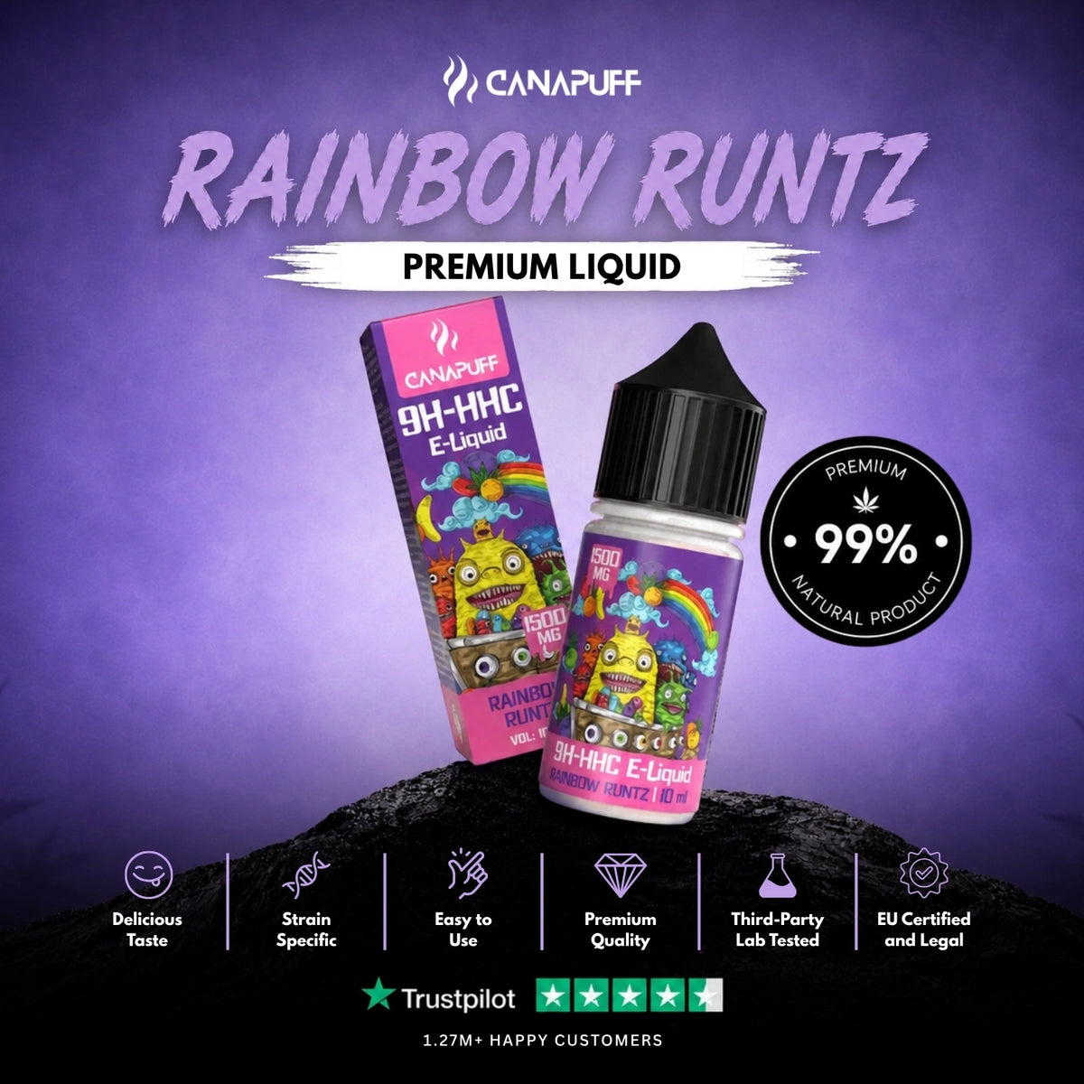 9H-HHC Liquid Rainbow Runtz 1.500mg – fľaštička liquidu, foto 2