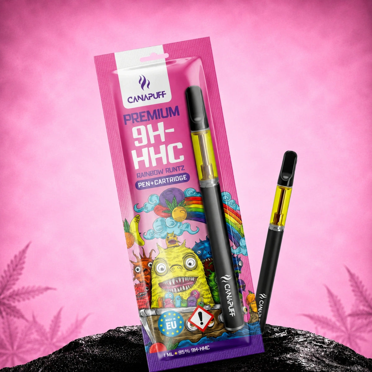 Canapuff 9H-HHC pen a kazeta Rainbow Runtz 95%, 1 ml, s farebným obalom