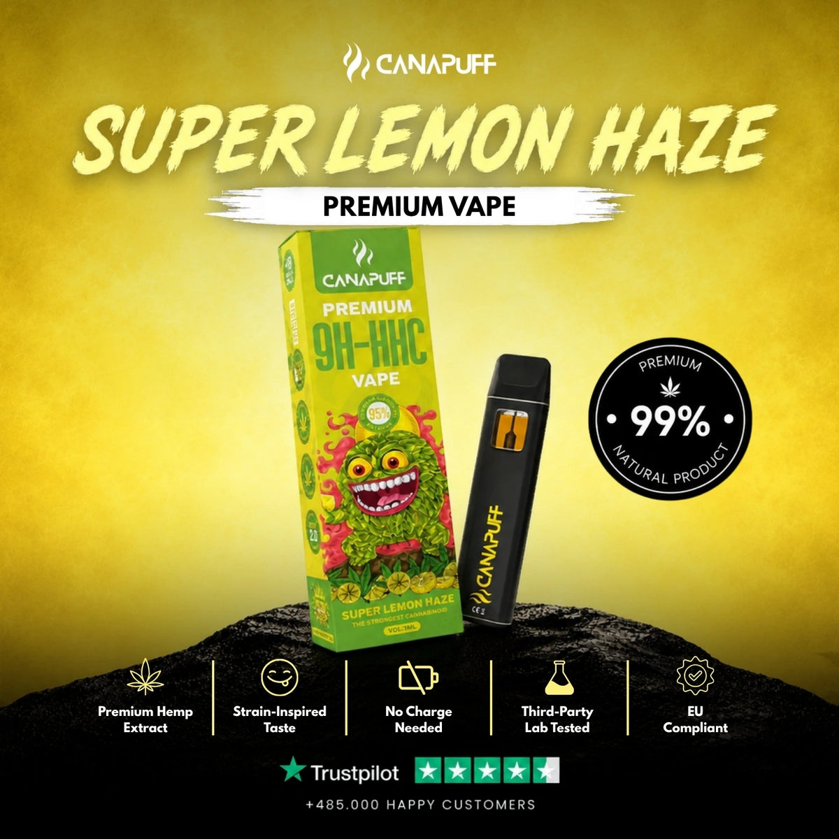 9H-HHC Vape Super Lemon Haze 95% 1ml – jednorazové vape pero, fotka 2