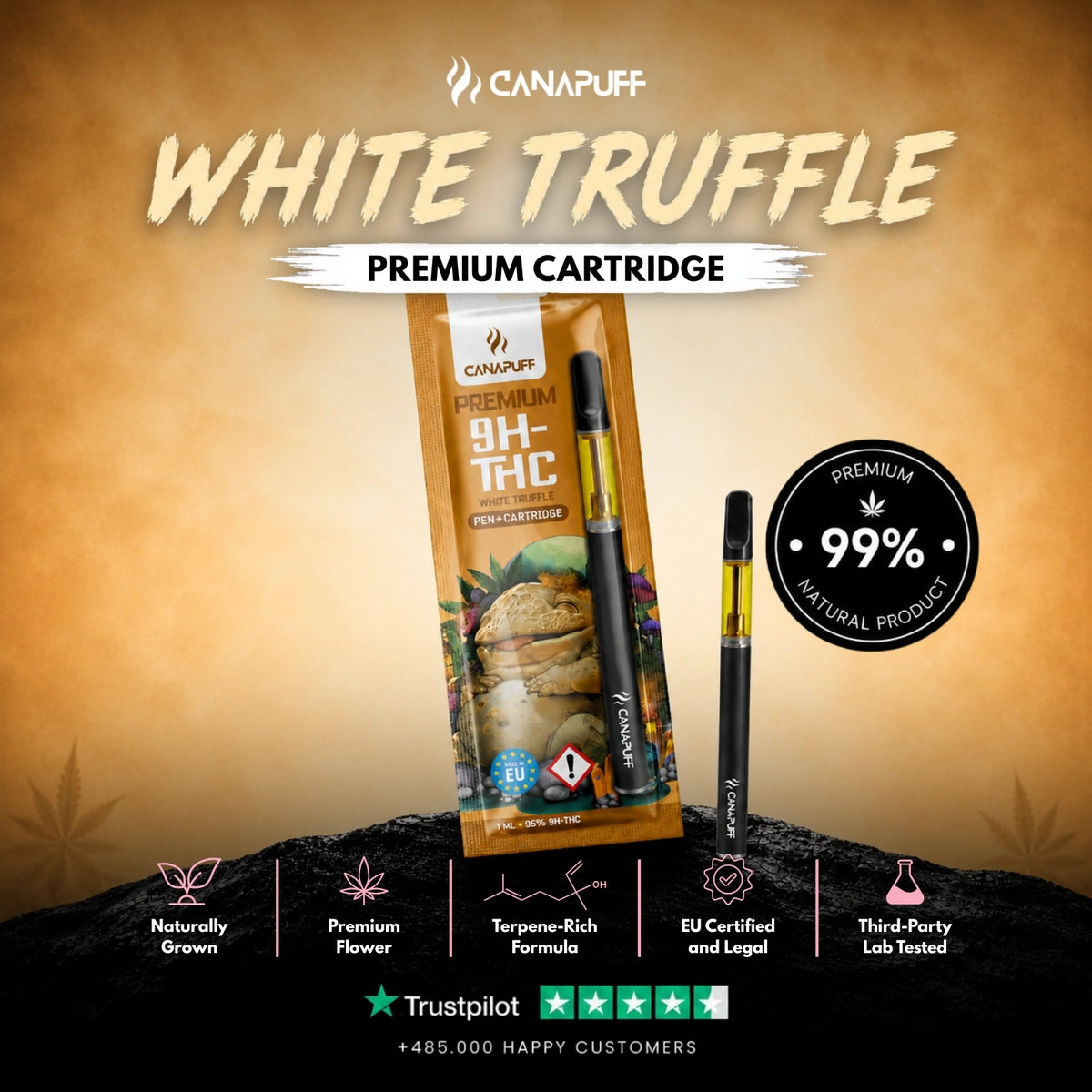 9H-THC Pen+Kazeta White Truffle 95% – vape pero s kazetou, foto 2