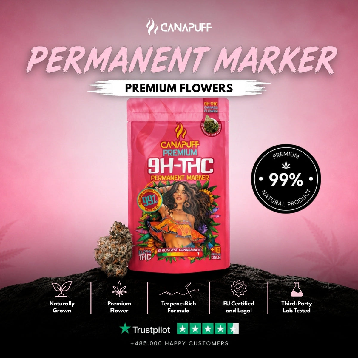 9H-THC Kvety Permanent Marker 99% – kvetné puky, fotka 2