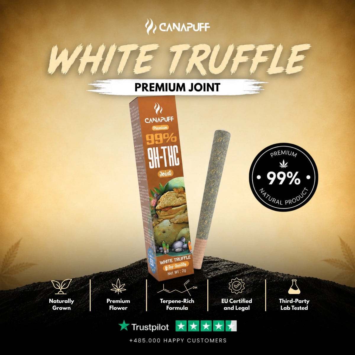 9H-THC Joint White Truffle 99% – predrolovaný joint, foto 2