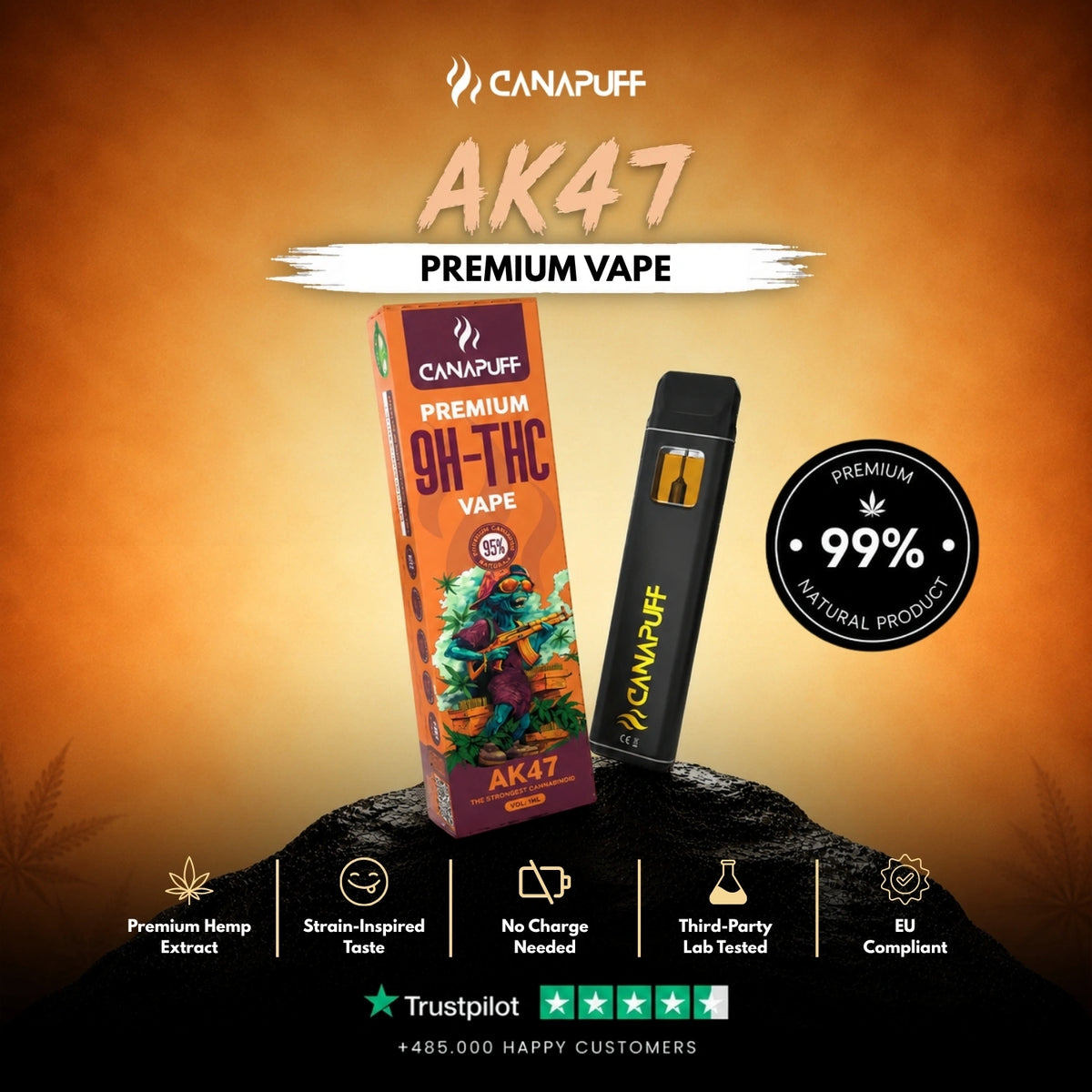 9H-THC Vape AK47 95% 1ml – jednorazové vape pero, fotka 2