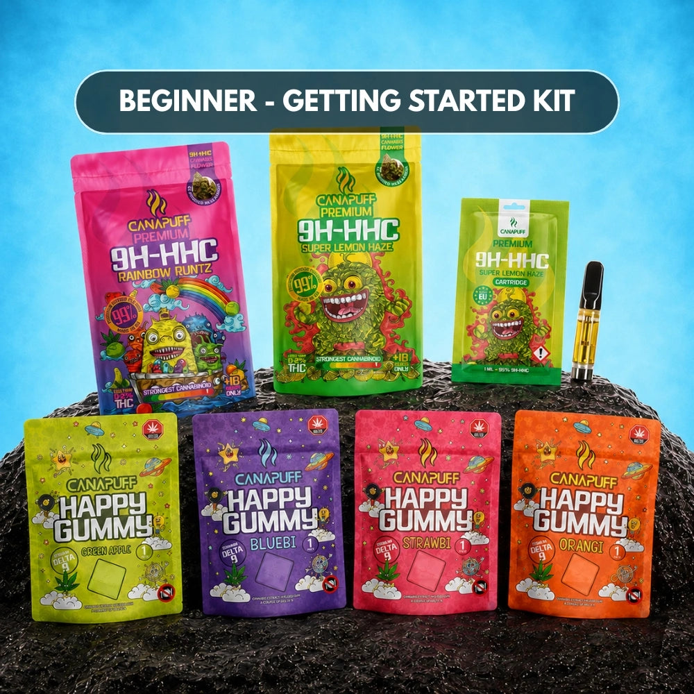Canapuff Beginner štartovacia sada s gumíkmi, hard candy a vape kazetou