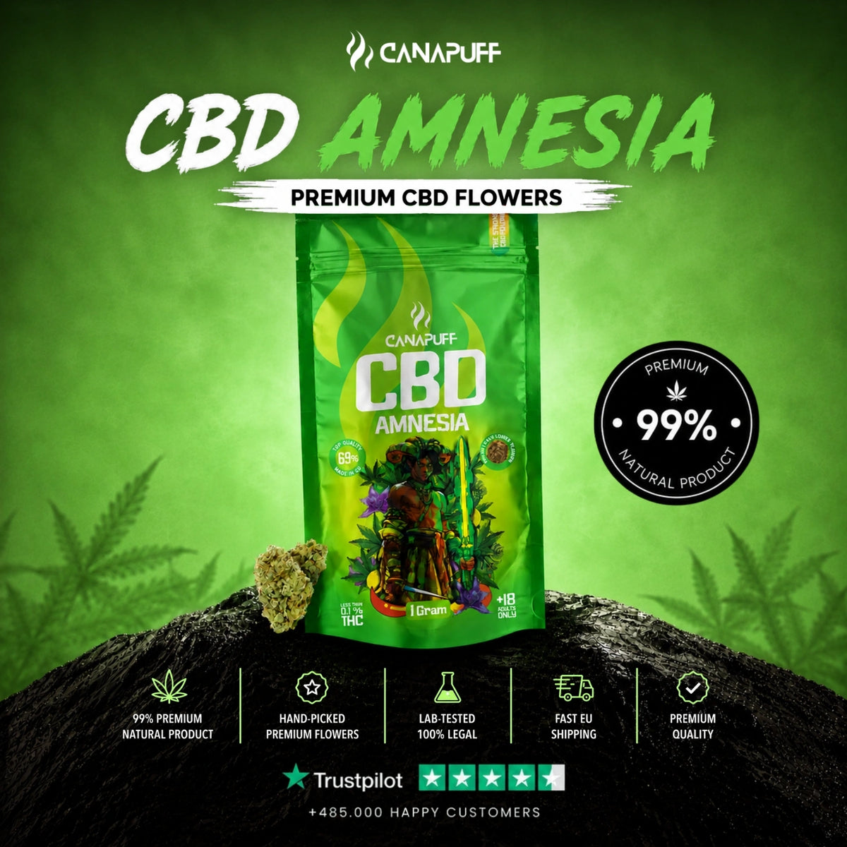 CBD Kvety Amnesia 69% – kvety, foto 2