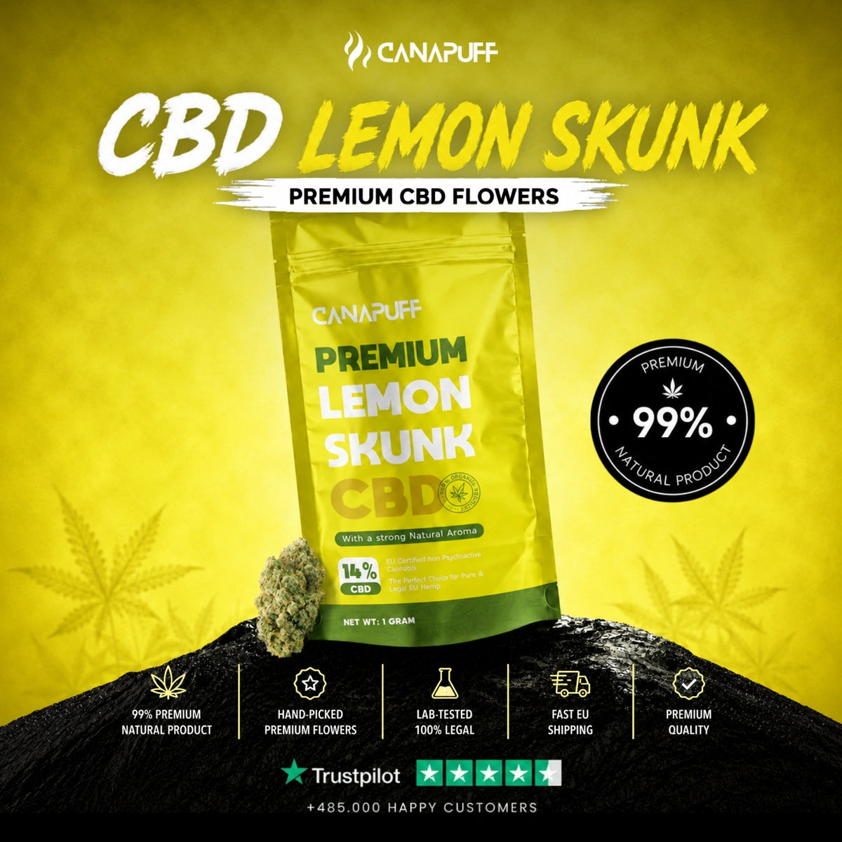 CBD kvety Lemon Skunk 14% – kvetné buds, foto 2