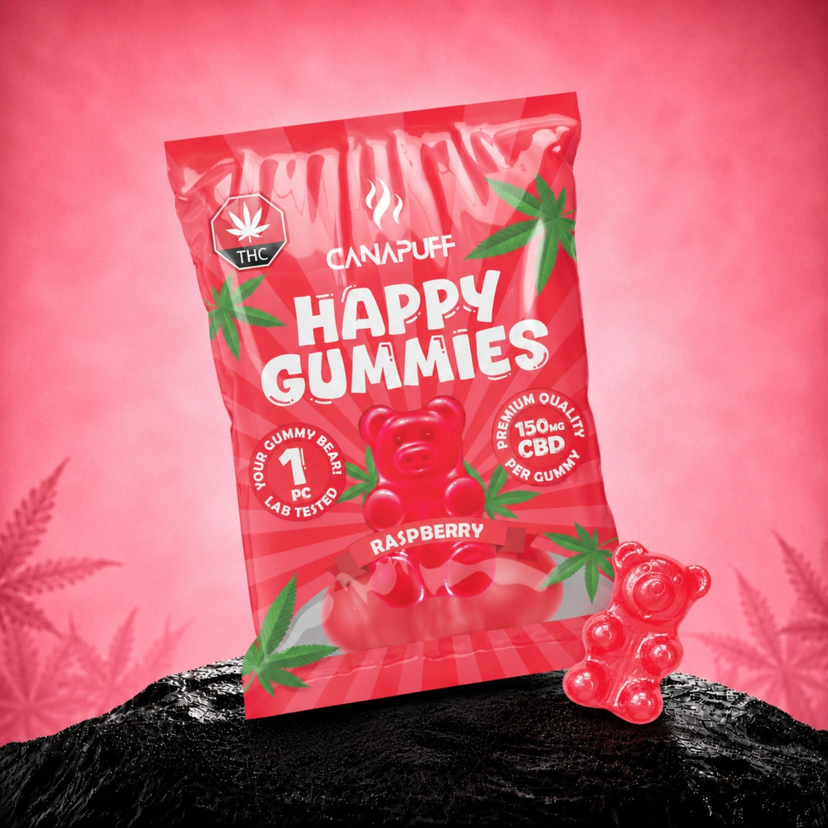 Canapuff CBD Gumíky Raspberry, 150mg CBD na gumík