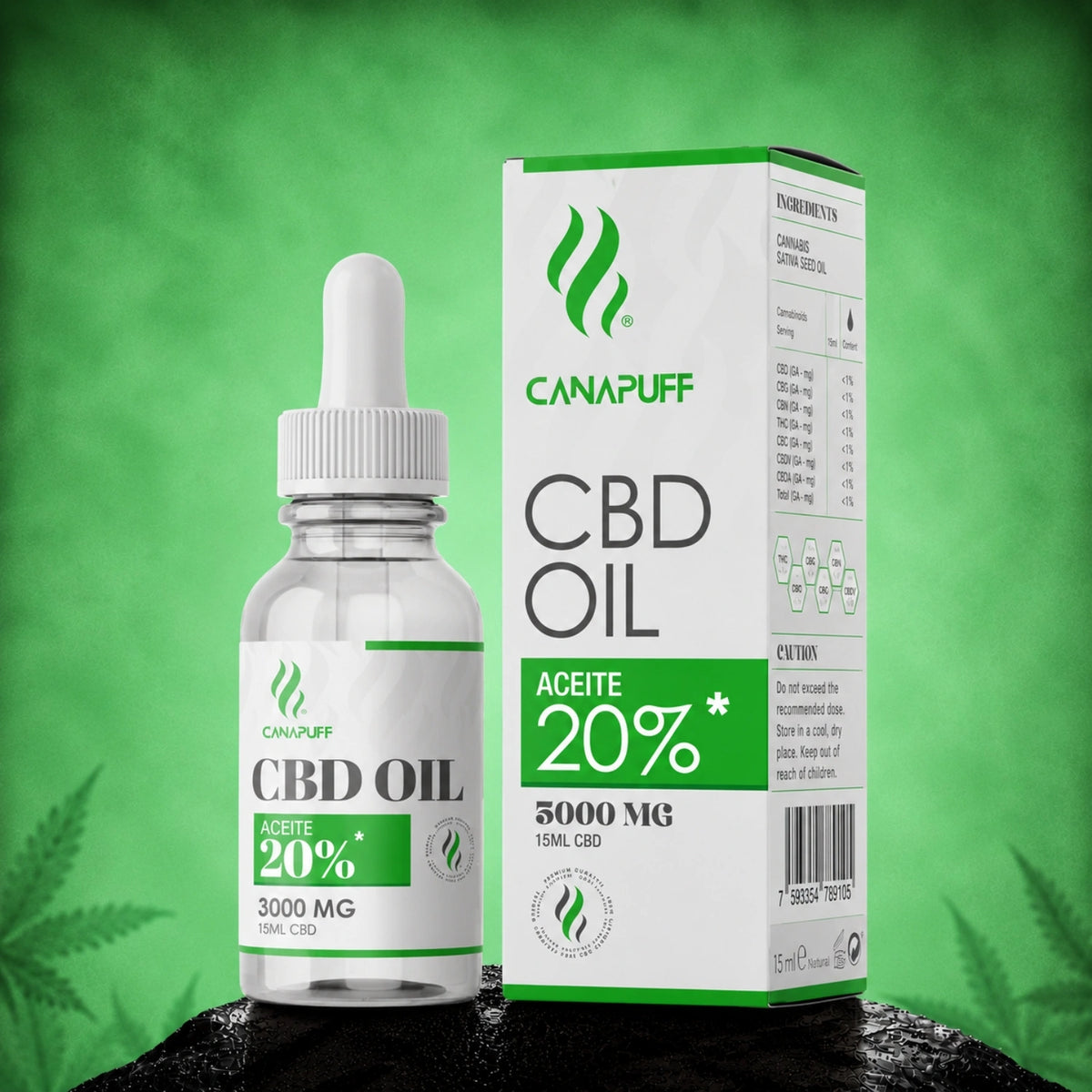 Canapuff CBD olej 20%, 3000 mg, 15 ml fľaštička s kvapkadlom a obalom