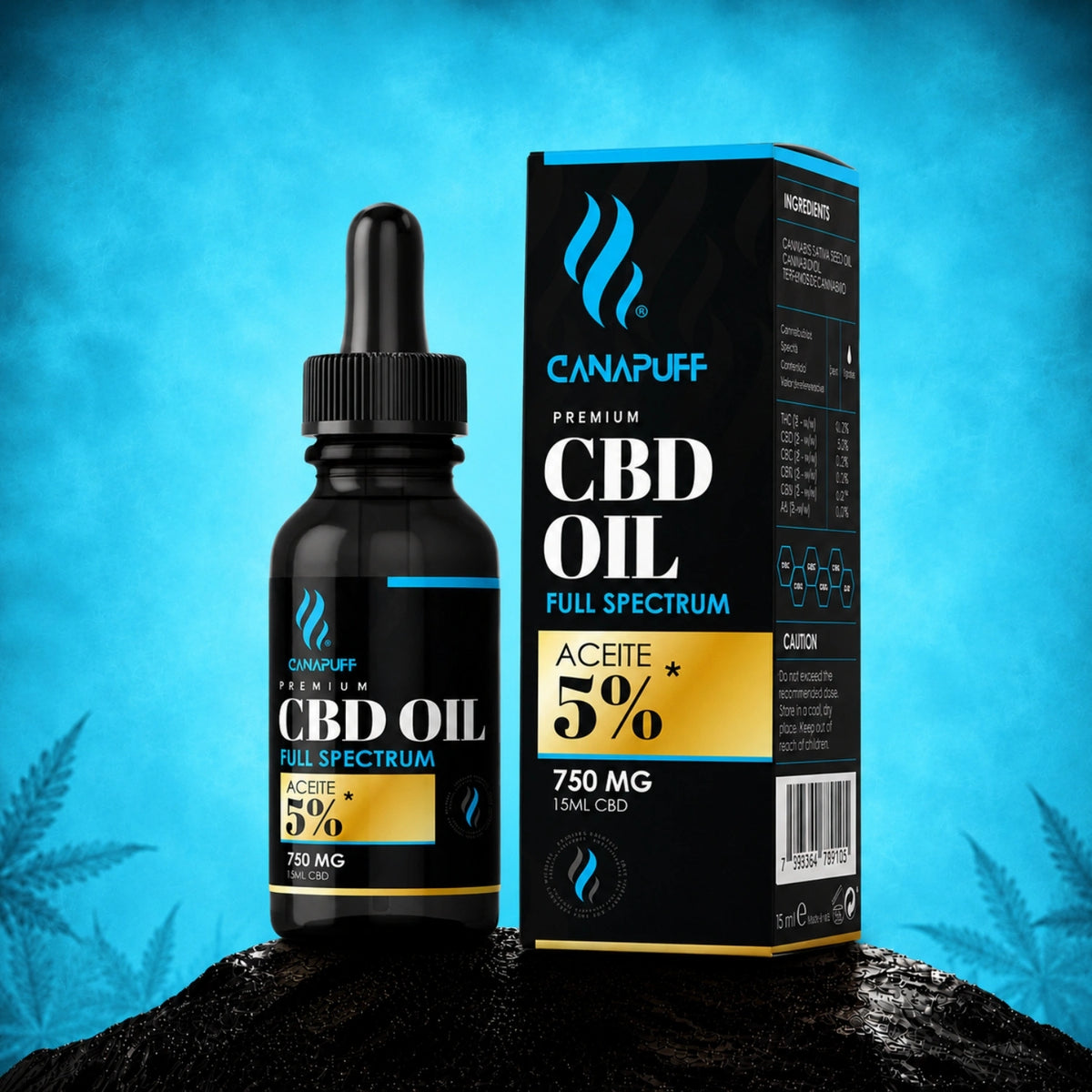 Canapuff CBD olej Full Spectrum 5% 750 mg 15 ml fľaštička s kvapkadlom
