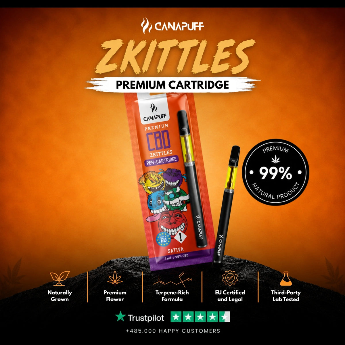 CBD Pen+Kazeta Zkittles 95% – vape pero s kazetou, foto 2