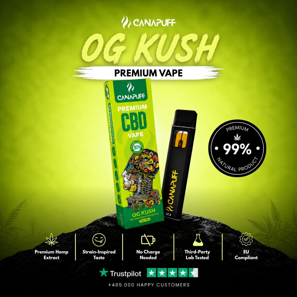 CBD Vape OG Kush 95% 1ml – jednorazový vape pen, foto 2