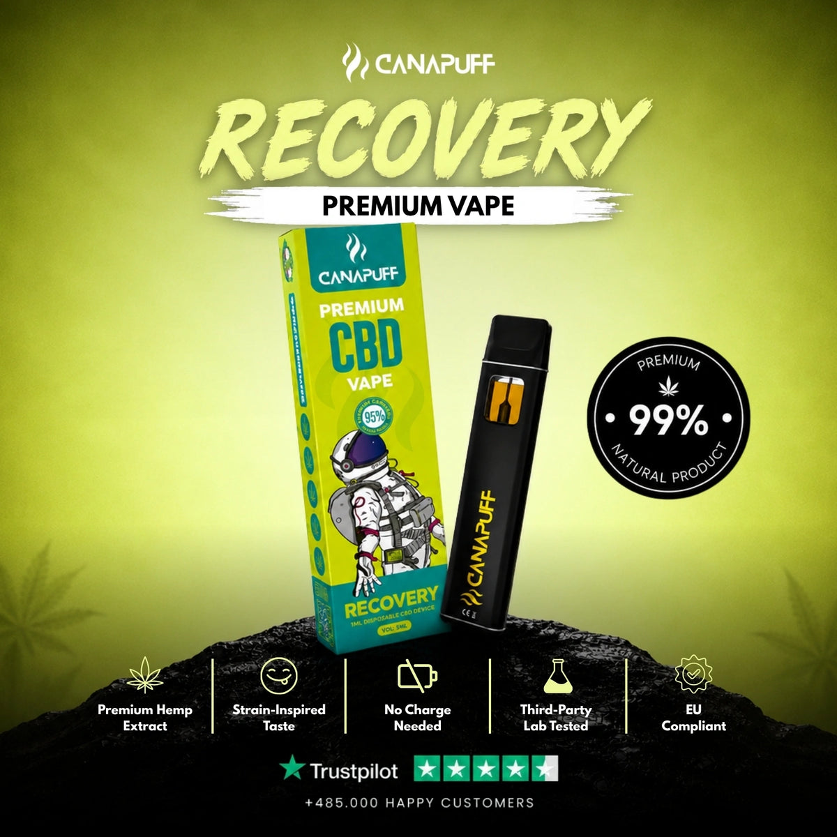 CBD Vape Recovery 95% 1ml – jednorazové vape pero, foto 2