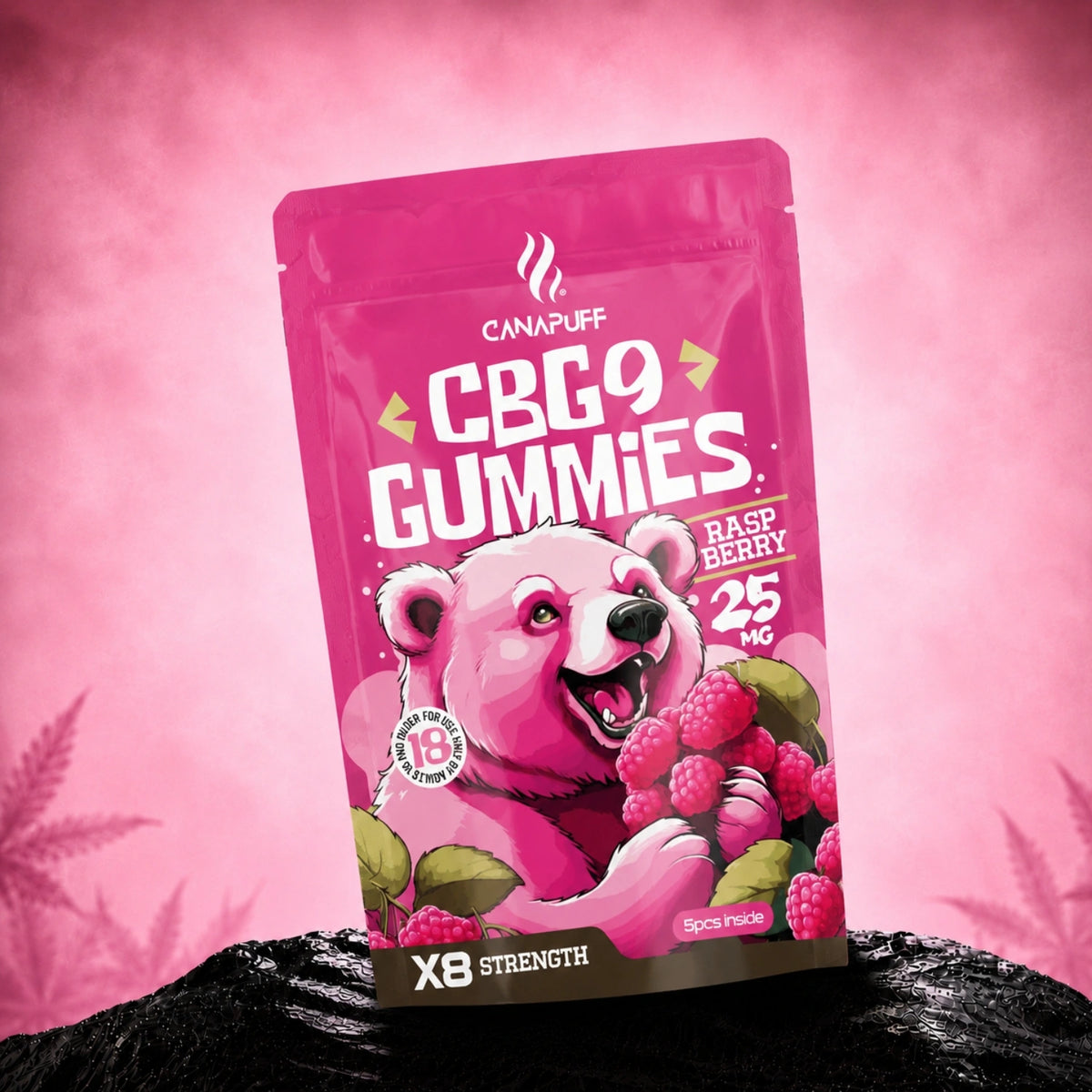 Canapuff CBG9 gumíky malina 25 mg, 5 kusov, sila X8
