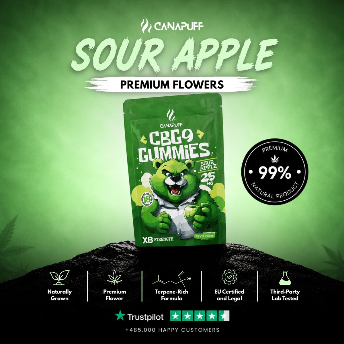 CBG9 Gumíky Sour Apple – gumíky, fotka 2