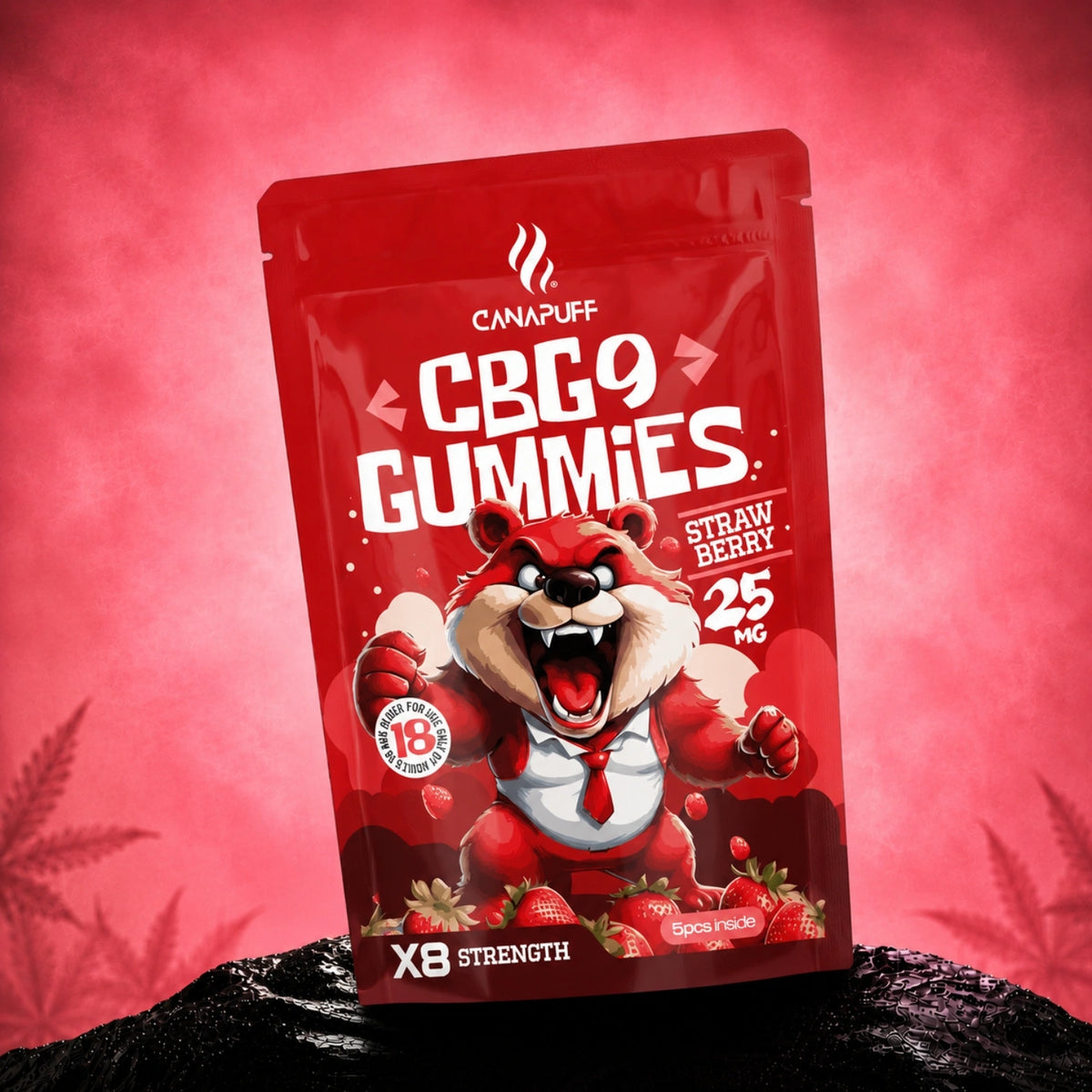 Canapuff CBG9 Gumíky Strawberry 25 mg, 5 kusov, sila X8