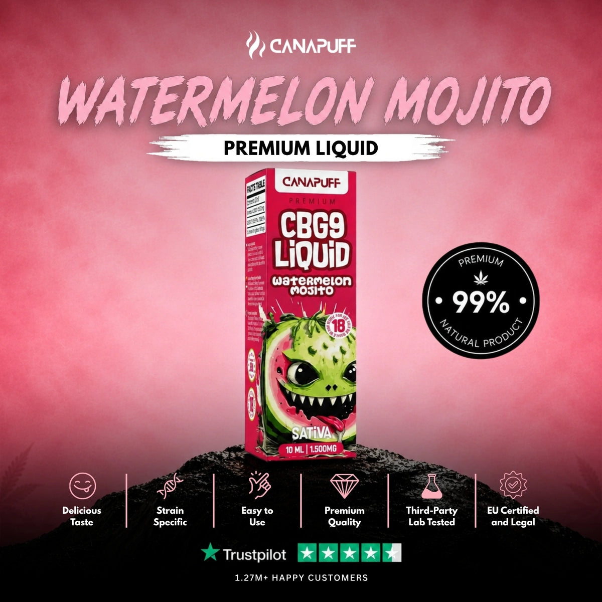 CBG9 Liquid Watermelon Mojito 1.500mg – fľaštička liquidu, foto 2