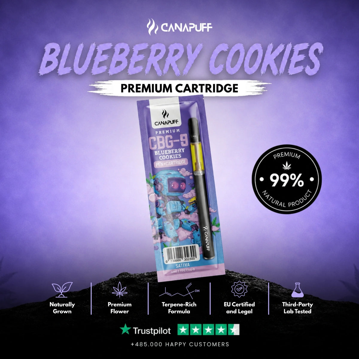 CBG9 Pen+Kazeta Blueberry Cookies 79% – vape pero s kazetou, fotka 2