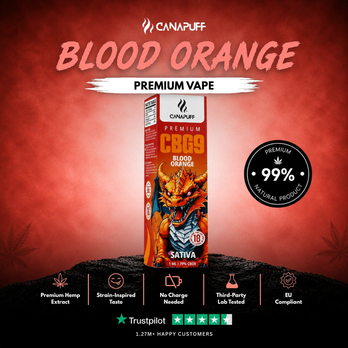 CBG9 Vape Blood Orange 79% 1ml – jednorazové vape pero, fotka 2