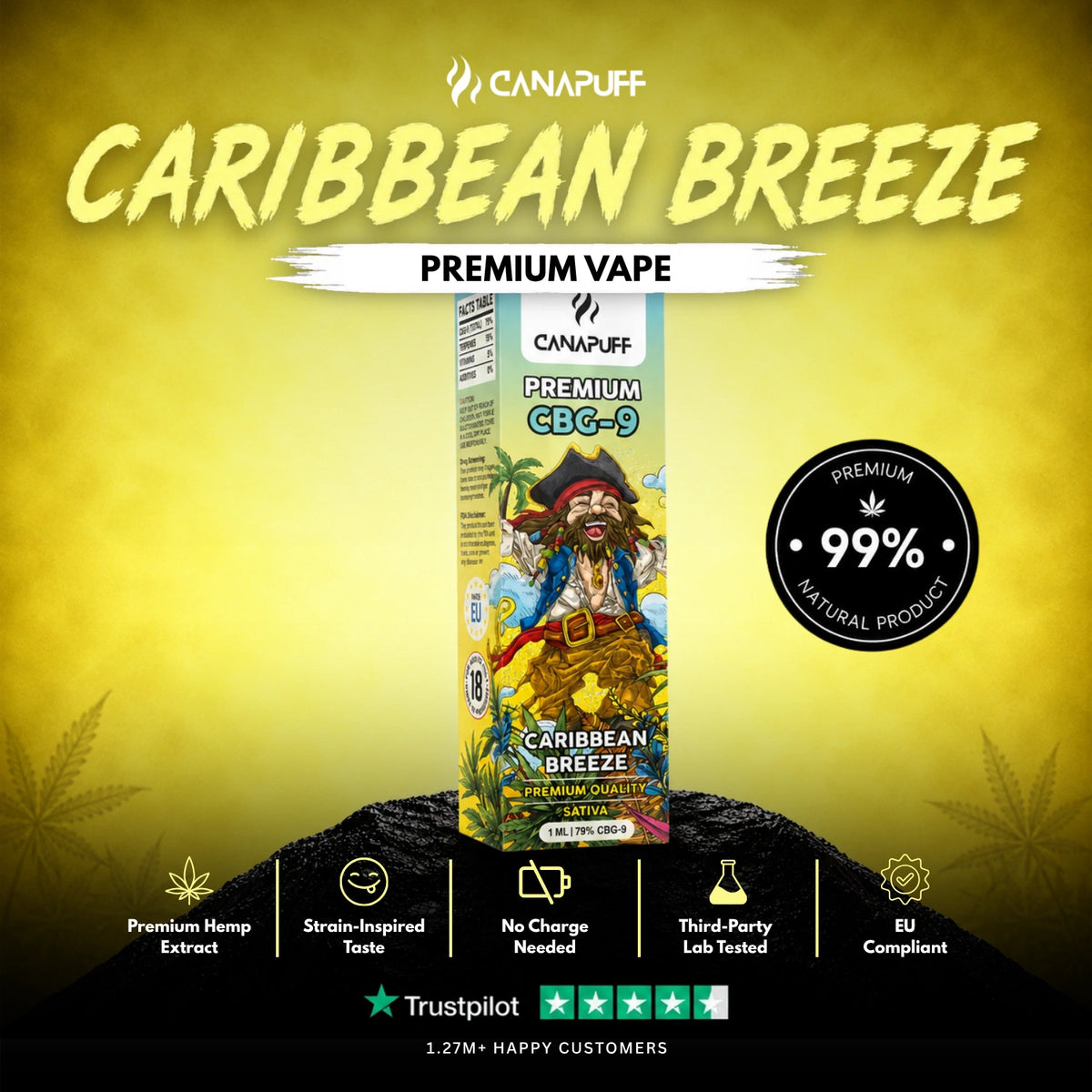 CBG9 Vape Caribbean Breeze 79% 1ml – jednorazové vape pero, fotka 2