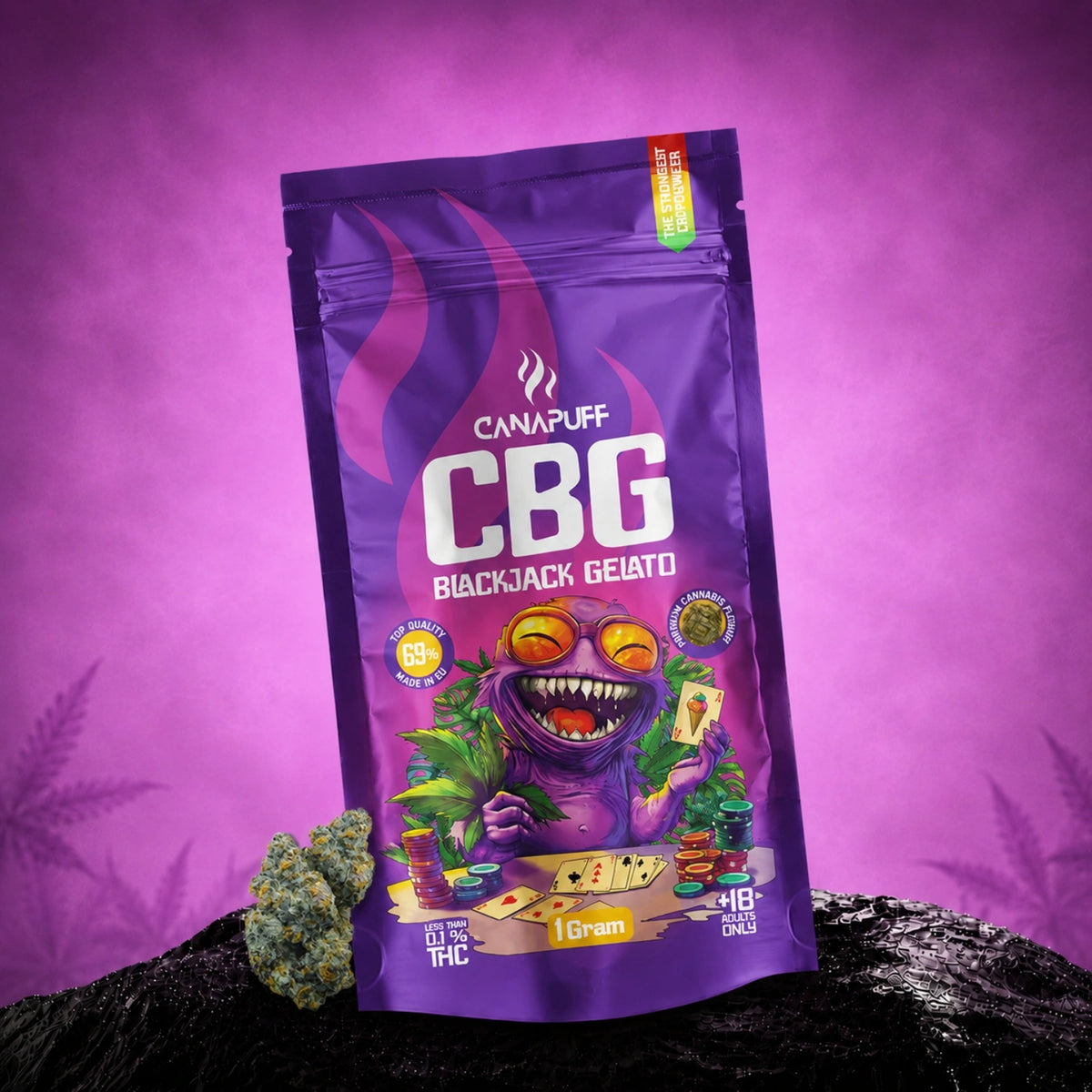 Canapuff CBG Blackjack Gelato kvety 69%, 1 gram vrecko